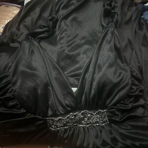 Elegant Black Satin Dress with Lace Detail